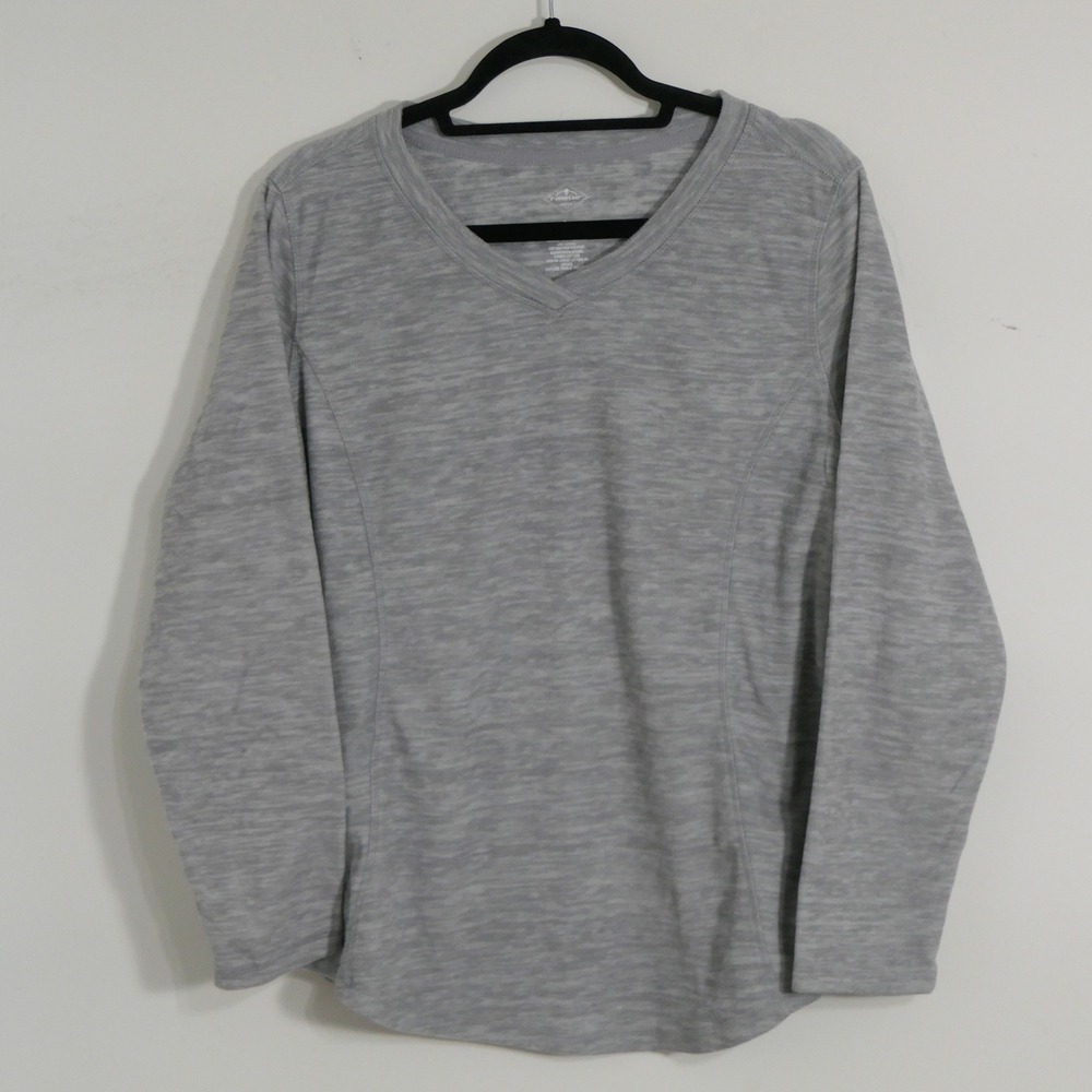 St. John's Bay Womens Top L Grey Fleece Space Dye Athleisure Heathered Sporty